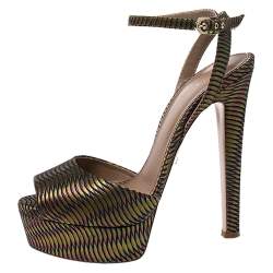 Pre Owned Le Silla Multicolor Fabric Peep Toe Ankle Strap Platform Sandals Size 38.5