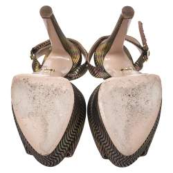 Pre Owned Le Silla Multicolor Fabric Peep Toe Ankle Strap Platform Sandals Size 38.5