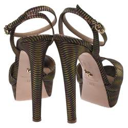 Pre Owned Le Silla Multicolor Fabric Peep Toe Ankle Strap Platform Sandals Size 38.5