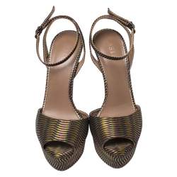 Pre Owned Le Silla Multicolor Fabric Peep Toe Ankle Strap Platform Sandals Size 38.5