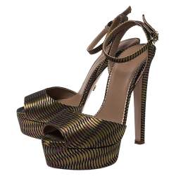 Pre Owned Le Silla Multicolor Fabric Peep Toe Ankle Strap Platform Sandals Size 38.5
