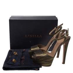 Pre Owned Le Silla Multicolor Fabric Peep Toe Ankle Strap Platform Sandals Size 38.5