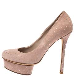 Le Silla Beige Crystal Embellished Suede Platform Pumps Size 36