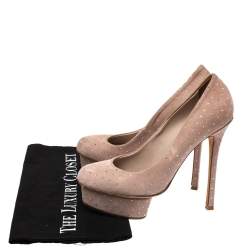 Le Silla Beige Crystal Embellished Suede Platform Pumps Size 36