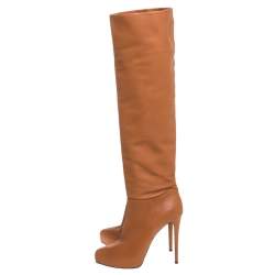 Pre Owned Le Silla Caramel Brown Leather Over The Knee Boots Size 40