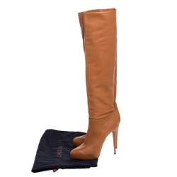 Pre Owned Le Silla Caramel Brown Leather Over The Knee Boots Size 40