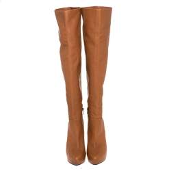 Pre Owned Le Silla Caramel Brown Leather Over The Knee Boots Size 40