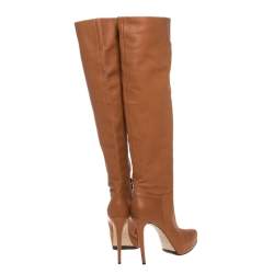 Pre Owned Le Silla Caramel Brown Leather Over The Knee Boots Size 40