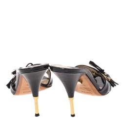 Pre Owned Le Silla Black Patent Leather Tassel Open Toe Slide Sandals Size 37.5