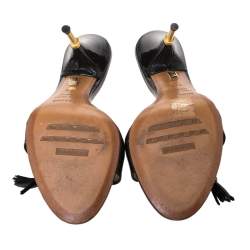 Pre Owned Le Silla Black Patent Leather Tassel Open Toe Slide Sandals Size 37.5