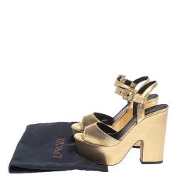 Le Silla Gold Lame Fabric Open Toe Ankle Strap Platform Block Heel Wedge Sandals Size 36