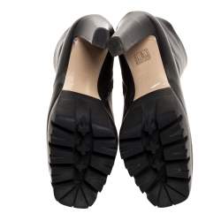 Pre Owned Le Silla Black Leather Mid Calf Square Toe Platform Boots Size 38.5