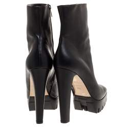 Pre Owned Le Silla Black Leather Mid Calf Square Toe Platform Boots Size 38.5