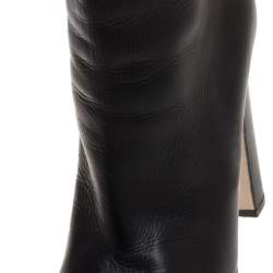 Pre Owned Le Silla Black Leather Mid Calf Square Toe Platform Boots Size 38.5