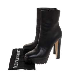 Pre Owned Le Silla Black Leather Mid Calf Square Toe Platform Boots Size 38.5