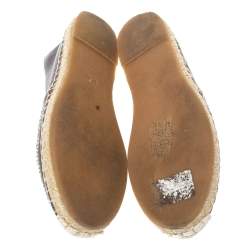 Pre Owned Le Silla Grey Leather Crystal Embellished Espadrille Flats Size 38