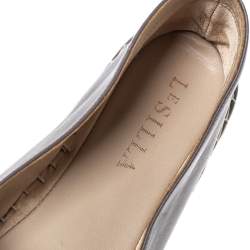 Pre Owned Le Silla Grey Leather Crystal Embellished Espadrille Flats Size 38