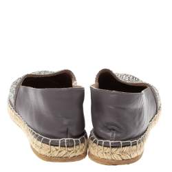 Pre Owned Le Silla Grey Leather Crystal Embellished Espadrille Flats Size 38