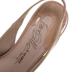 Pre Owned Le Silla Beige Patent Slingback Peep Toe Platform Sandals Size 38.5