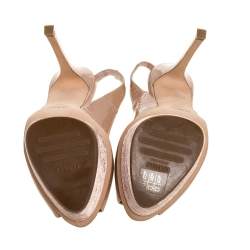 Pre Owned Le Silla Beige Patent Slingback Peep Toe Platform Sandals Size 38.5