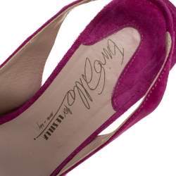 Pre Owned Le Silla Magenta Suede Slingback Peep Toe Platform Sandals Size 38.5