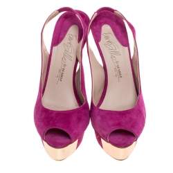 Pre Owned Le Silla Magenta Suede Slingback Peep Toe Platform Sandals Size 38.5