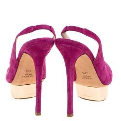 Pre Owned Le Silla Magenta Suede Slingback Peep Toe Platform Sandals Size 38.5