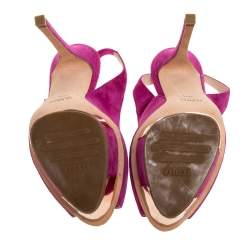 Pre Owned Le Silla Magenta Suede Slingback Peep Toe Platform Sandals Size 38.5