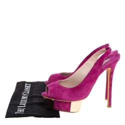 Pre Owned Le Silla Magenta Suede Slingback Peep Toe Platform Sandals Size 38.5