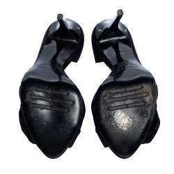 Pre Owned Le Silla Black Satin Bow D'Orsay Peep Toe Pumps Size 37