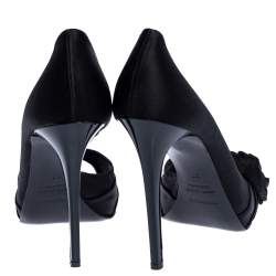 Pre Owned Le Silla Black Satin Bow D'Orsay Peep Toe Pumps Size 37