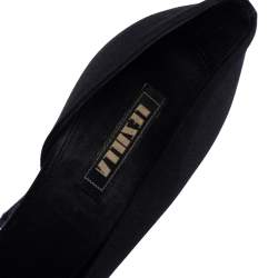 Pre Owned Le Silla Black Satin Bow D'Orsay Peep Toe Pumps Size 37