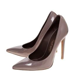 Pre Owned Le Silla Dark Grey Patent Leather Eva Pointed Toe Pumps Size 37.5