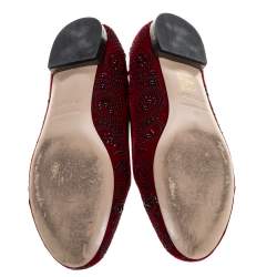 Pre Owned Le Silla Red Velvet Crystal Embellished Smoking Slippers Size 39