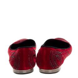 Pre Owned Le Silla Red Velvet Crystal Embellished Smoking Slippers Size 39