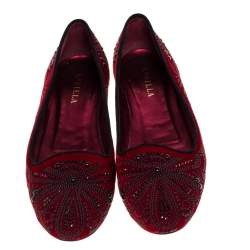 Pre Owned Le Silla Red Velvet Crystal Embellished Smoking Slippers Size 39