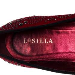 Pre Owned Le Silla Red Velvet Crystal Embellished Smoking Slippers Size 39