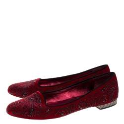 Pre Owned Le Silla Red Velvet Crystal Embellished Smoking Slippers Size 39