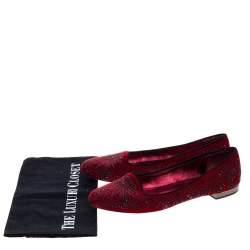 Pre Owned Le Silla Red Velvet Crystal Embellished Smoking Slippers Size 39