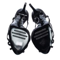 Pre Owned Le Silla Black Satin Crystal Embellished Platform Strappy Sandals Size 39