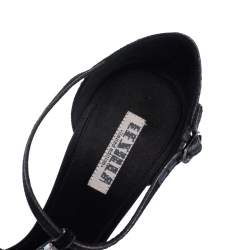 Pre Owned Le Silla Black Satin Crystal Embellished Platform Strappy Sandals Size 39