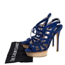 Pre Owned Le Silla Blue Suede Strappy Platform Sandals Size 39