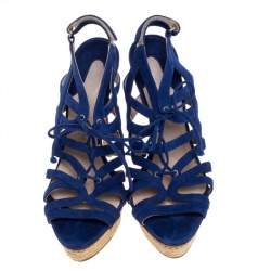 Pre Owned Le Silla Blue Suede Strappy Platform Sandals Size 39