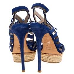 Pre Owned Le Silla Blue Suede Strappy Platform Sandals Size 39