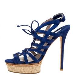 Pre Owned Le Silla Blue Suede Strappy Platform Sandals Size 39