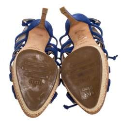 Pre Owned Le Silla Blue Suede Strappy Platform Sandals Size 39