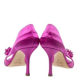Le Silla Fuchsia Pink Ruched Satin Embellished D'Orsay Peep Toe Pumps Size 38