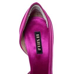 Le Silla Fuchsia Pink Ruched Satin Embellished D'Orsay Peep Toe Pumps Size 38