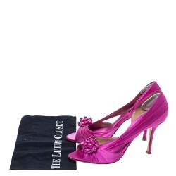 Le Silla Fuchsia Pink Ruched Satin Embellished D'Orsay Peep Toe Pumps Size 38