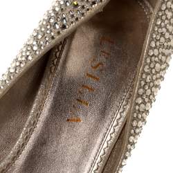 Pre Owned Le Silla Gold Glitter Leather Crystal Embellished Peep Toe Pumps Size 36
